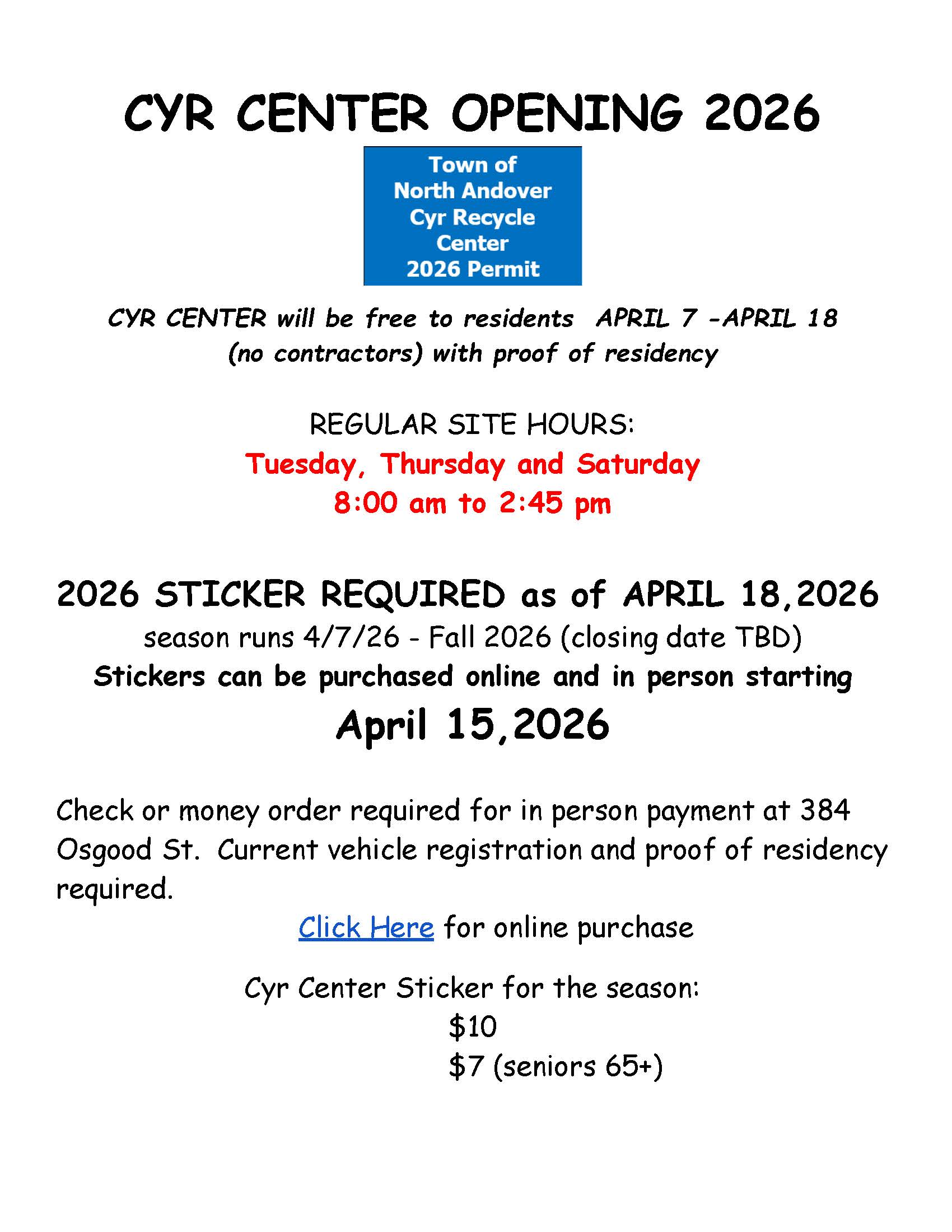 CYR CENTER OPENING 2026